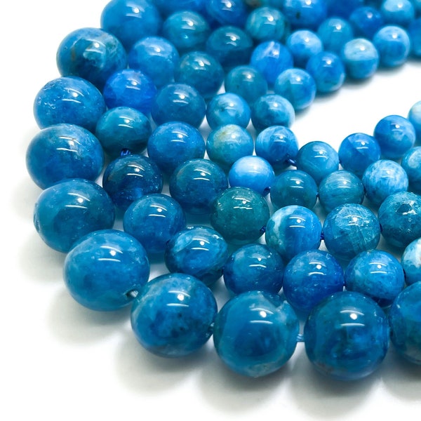 High Quality AAA Grade Natural Blue Apatite Smooth Polished Round 6mm 8mm 10mm Gemstone Beads - RN158