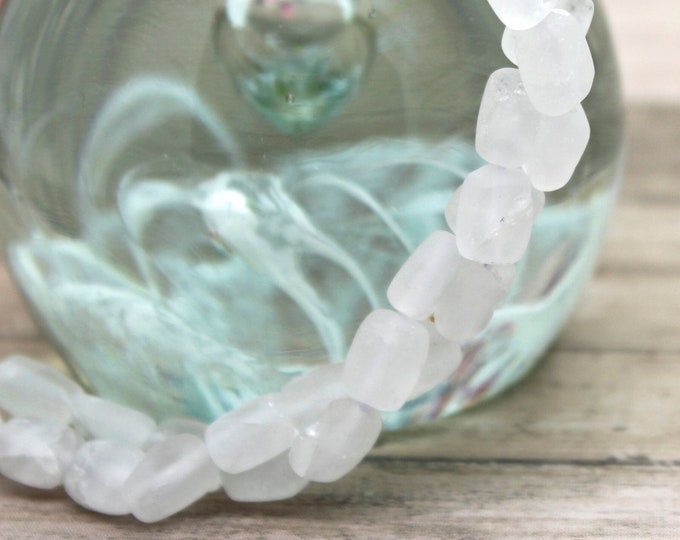 Clear Quartz Beads, Matte Clear Quartz Flat Rectangle Natural Gemstone Beads - 15.5" strand -  size 8mm x 10mm - PG120