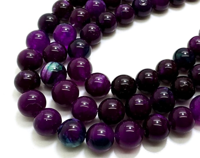 Dark Purple Jade Smooth Polished Round 8mm Gemstone Jewelry Making Beads - RN198X