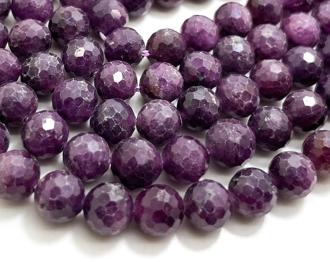 AAA Genuine Real Purple Sapphire Faceted Round Natural Gemstone Beads 7mm - RNF111