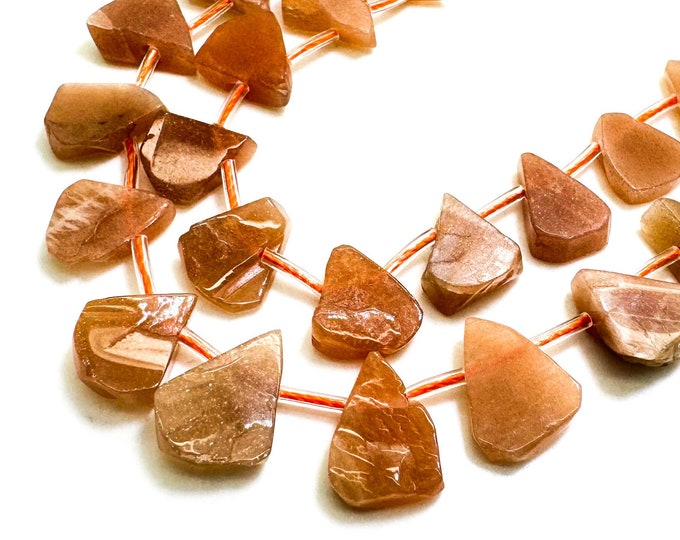 Natural Orange Peach Moonstone Teardrop Pear Smooth Polished Gemstone Beads - PGS172