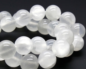 Natural Selenite Smooth Round Sphere Loose Gemstone Beads - Grade AB