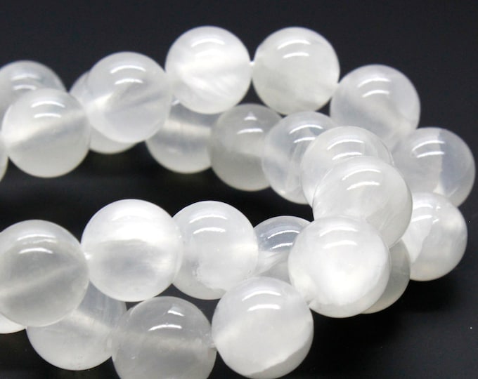 Natural Selenite Smooth Round Sphere Loose Gemstone Beads - Grade AB