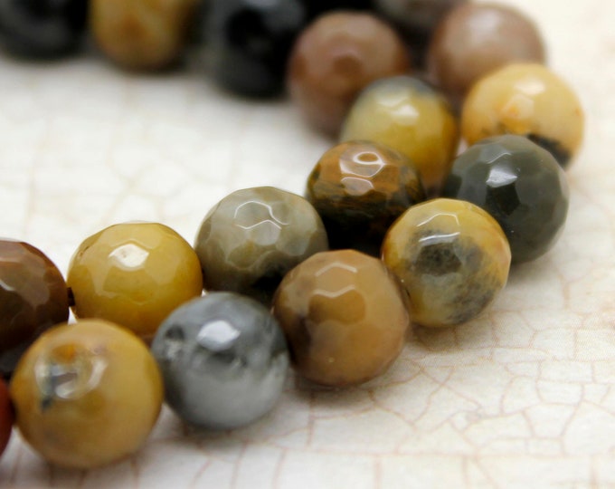 Natural Petrified Wood Faceted Round Ball Sphere Gemstone Stone Beads - PG60
