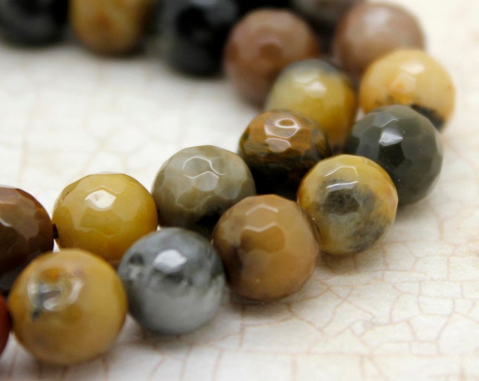 Natural Dendritic Brown Opal Faceted Round Ball Sphere Gemstone Stone Beads - PG60