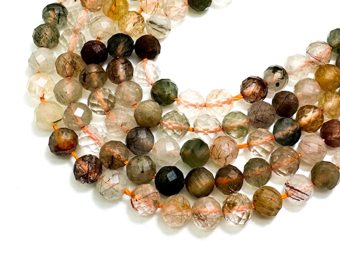 Natural Mixed Rutilated Quartz Faceted Round 6mm Gemstone Beads - RNF130