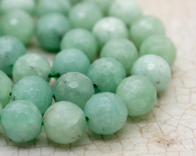 Burma Jade Beads, Natural Green Jade Faceted Round Ball Sphere Gemstone Beads - PG52