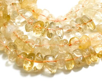 Golden Citrine Beads, Natural Yellow Citrine Polished Nugget Pebble Round Gemstone Beads - PG318