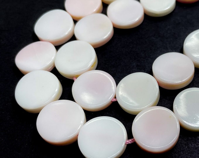 Natural Queen Conch Shell Beads, Light Pink Queen Conch Shell Flat Round Circle Smooth Polished Gemstone Beads - PG275D