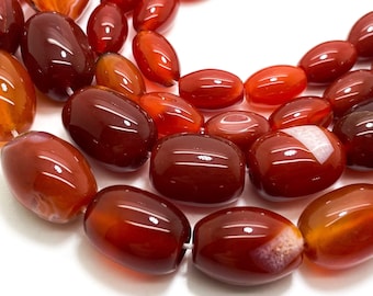 Natural Carnelian Barrel Smooth Polished Cylinder Tube Gemstone Beads - PGS101