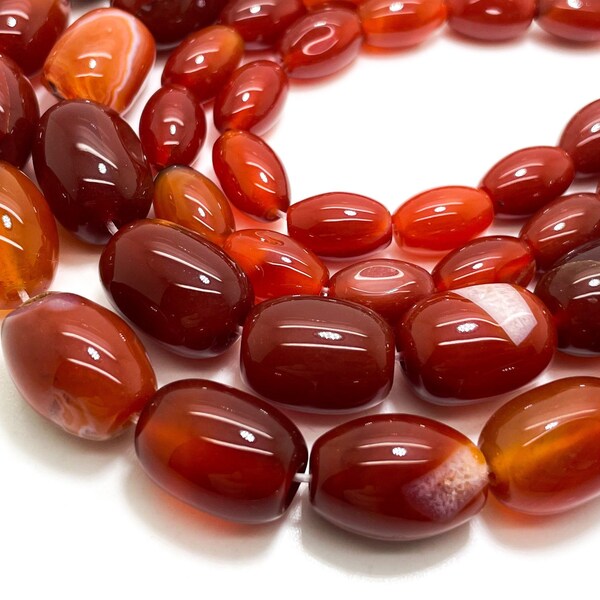 Natural Carnelian Barrel Smooth Polished Cylinder Tube Gemstone Beads - PGS101