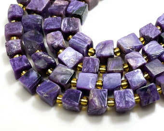 Purple Charoite Beads, Natural Charoite Polished Smooth Square Cube Nugget Chips Gemstone Beads (Assorted Size) - PGS78