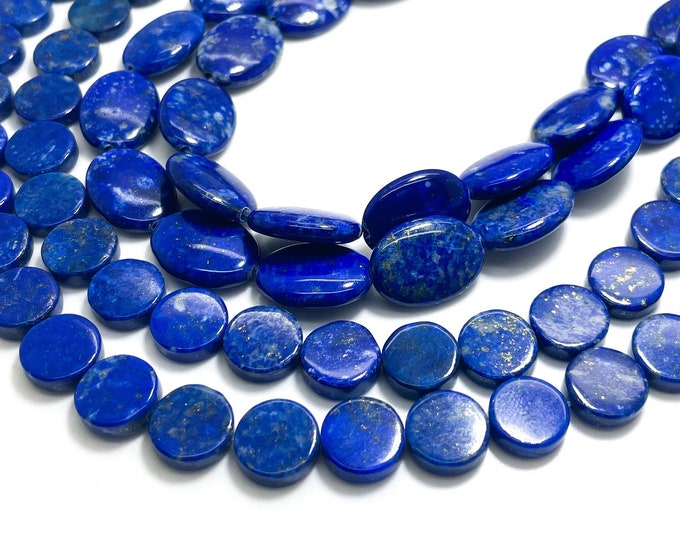 Natural Blue Lapis lazuli Flat Round Oval Gemstone Beads - PG97A