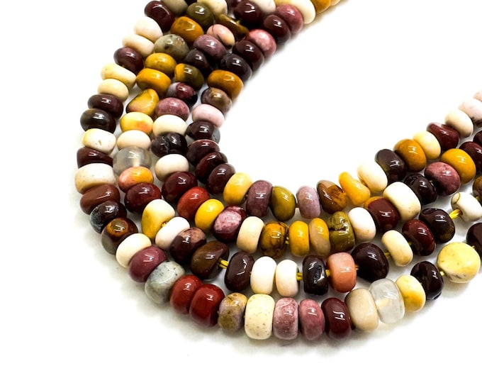 Natural Mookaite Beads, Brown Yellow Mookaite Smooth Polished Rondelle Nugget Round Flat 2mm x 4mm Gemstone Beads - RD39