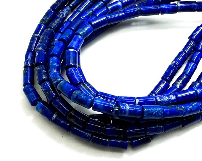 Natural Blue Lapis lazuli 4mm x 5mm Tube Stick Smooth Gemstone Beads - PG97C