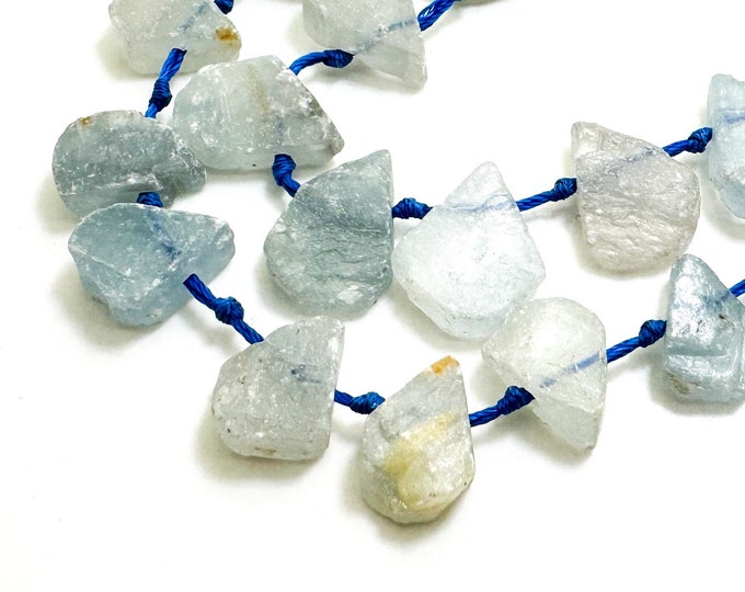 Natural Blue Agate Teardrop Pear Rough Gemstone Beads - PGS172