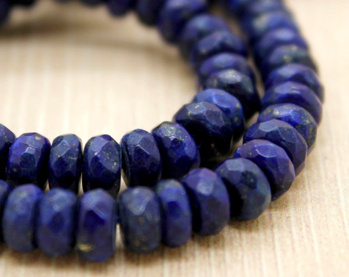 Natural Lapis Lazuli Gemstone Faceted Rondelle Loose Beads (2mm x 4mm, 4mm x 6mm, 5mm x 8mm, 6mm x 10mm)