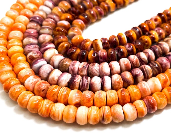 Genuine Natural Native America Purple Orange Spiny Oyster Shell Rondelle Disc Raw 4mm x 6mm Beads - PG227