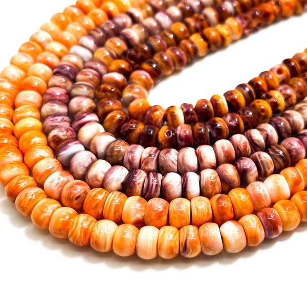 Genuine Natural Native America Purple Orange Spiny Oyster Shell Rondelle Disc Raw 4mm x 6mm Beads - PG227