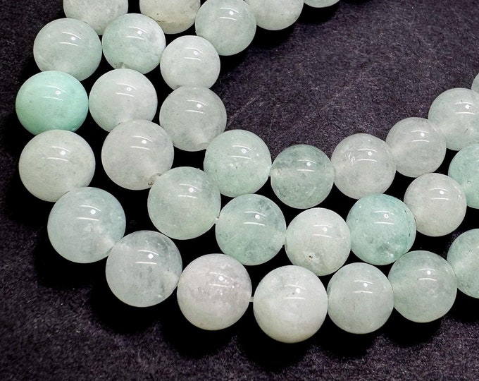 White Light Green Jade Smooth Polished Round 8mm Gemstone Jewelry Making Beads - RN198B