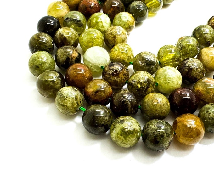 Natural Green Garnet Beads, Genuine Green Garnet Polished Smooth Round Gemstone Beads - RN202