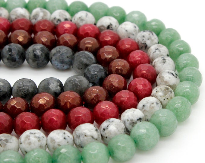 Jade Beads, Faceted Round Ball Sphere 8mm Gemstone Beads (Dark Red, Burgundy, Gray, White, Green) - RNF49