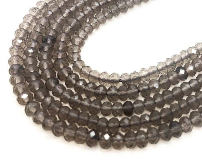 Smoky Quartz Transparent Clear Rondelle Faceted Natural Gemstone Bead Beads  RDF10S