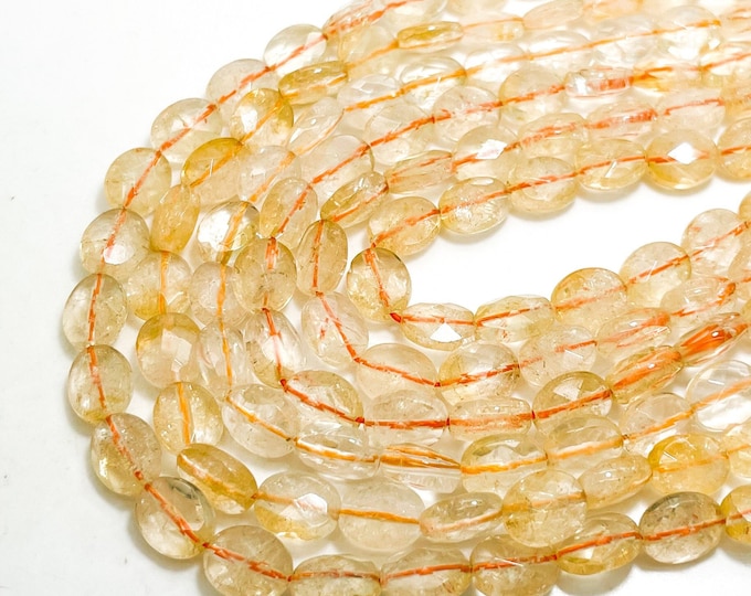 Natural Yellow Golden Citrine Polished Faceted Flat Oval Gemstone Beads (7mm x 9mm, 8mm x 10mm) - PGS379