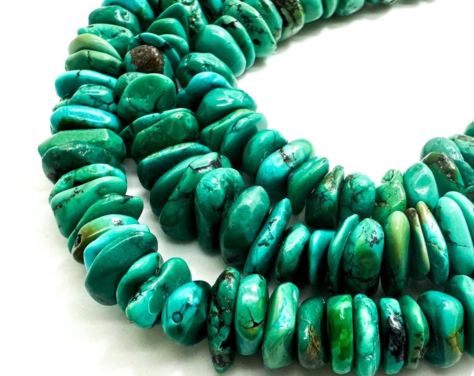 Arizona Kingman Turquoise, Grade AAA Blue Turquoise Smooth Polished Flat Disc Pebble Nugget Gemstone Beads (Assorted Size) - PGS158
