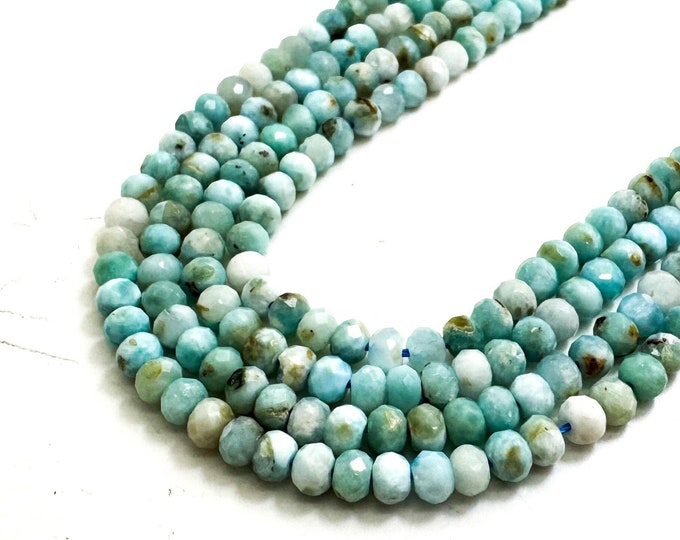 Blue Lariamr Beads, Natural Larimar Faceted Rondelle 3mm x 4mm Gemstone Beads - RDF87