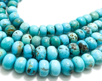 Genuine Blue Turquoise Natural Arizona Turquoise Grade AAA Smooth Polished Rondelle Gemstone Beads (7mm 8mm) - PGS368