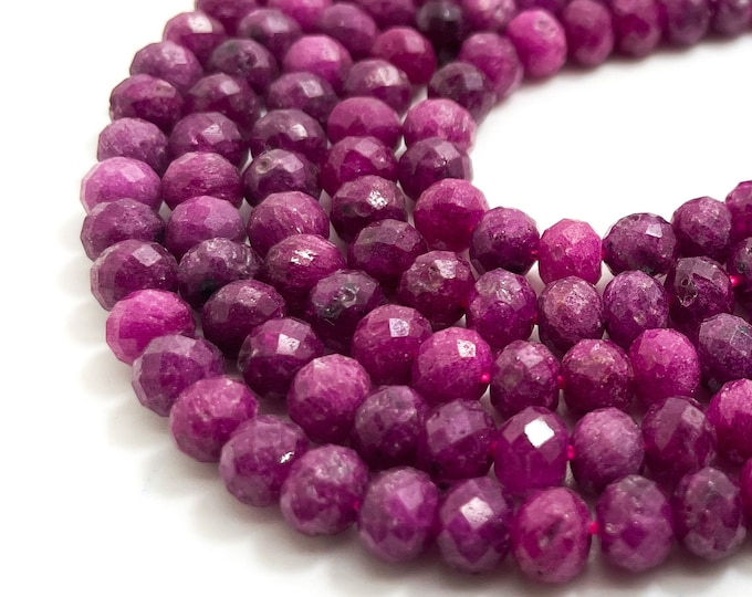 AAA Red Ruby Beads, Faceted Rondelle Natural Red Ruby 3mm x 3.5mm, 4mm x 5.5mm Gemstone Beads - 15.5" - RDF80B