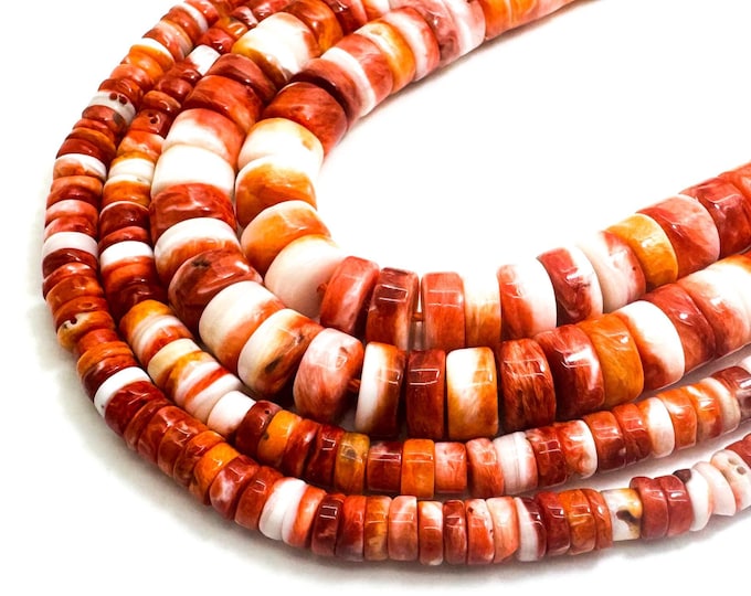 AAA Natural Red/Orange Spiny Oyster Rondelle Disc Polished Heishi Beads 5mm 8mm - PG221D