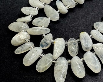 Natural White Moonstone Freeform Chip Irregular Slab Flat Shapes Stick Gemstone Beads - PGS214