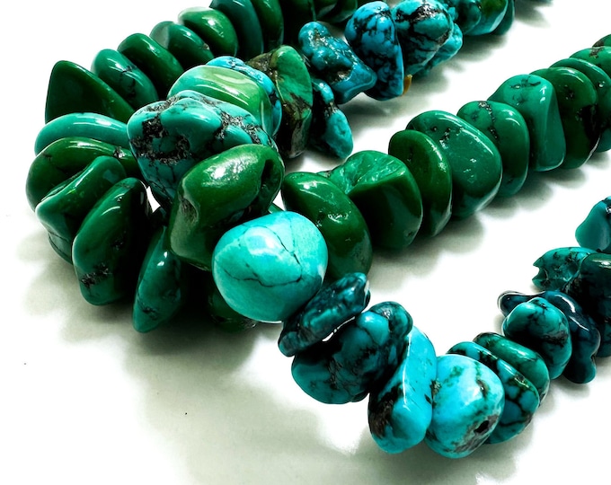 Natural Hubei Turquoise, Genuine Green/Blue Turquoise Smooth Flat Nugget Chip Gemstone Beads (Assorted Size) - PGS247