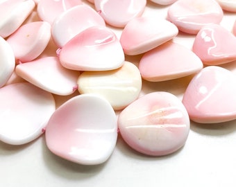 Natural Queen Conch Shell Beads, Pink Queen Conch Shell Petals Flat Curved Smooth Polished Gemstone Beads - PG275E