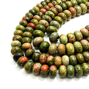 Unakite Beads, Natural High Quality Green Unakite Smooth Polished Rondelle Round Flat Gemstone Beads - RD03