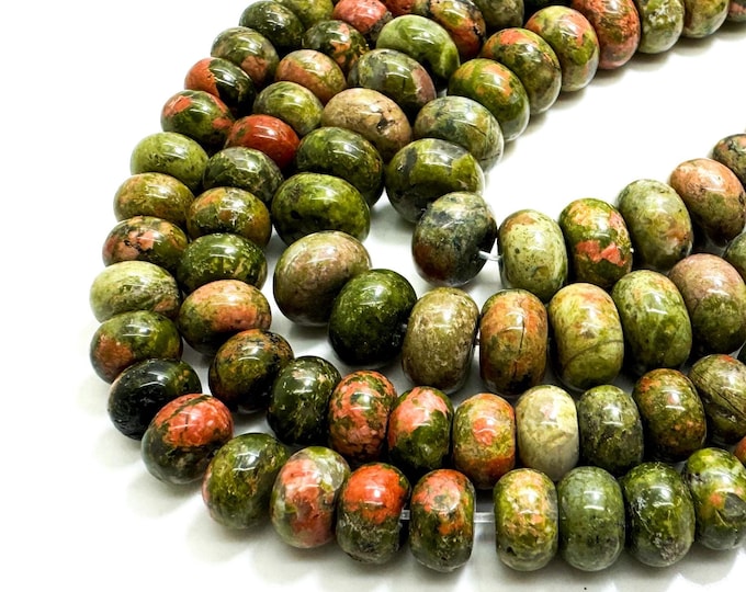 Unakite Beads, Natural High Quality Green Unakite Smooth Polished Rondelle Round Flat Gemstone Beads - RD03