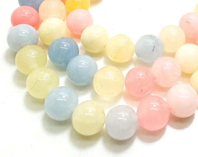 Rainbow Multi Color Morganite Jade Smooth Polished Round 8mm Gemstone Jewelry Making Beads - RN198Q