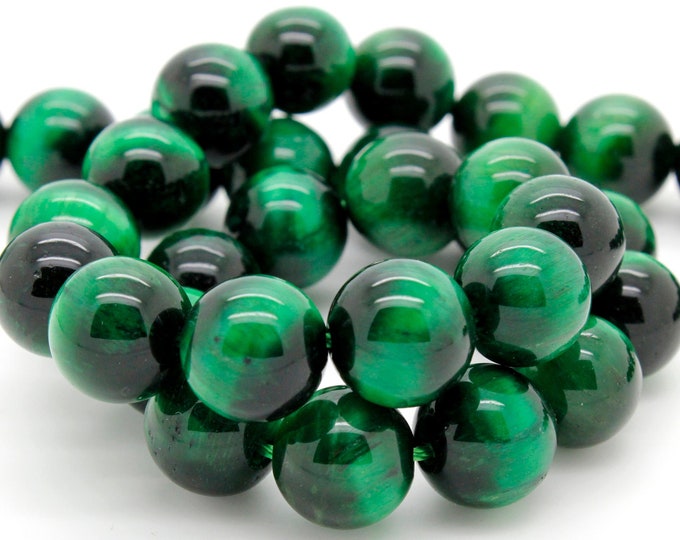 Green Tiger Eye Beads, Natural Green AAA Tigers Eye Polished Smooth Round Sphere Gemstone Beads - RN106