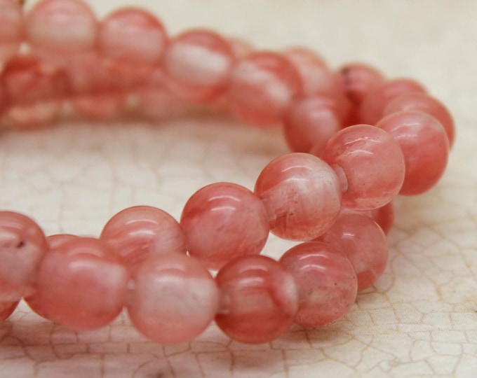 Pink Cherry Quartz Smooth Round Gemstone 8mm 10mm 12m Beads (8" strand - 2.5 mm hole) - 8RN23