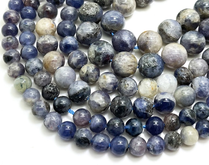 Natural Iolite Beads, Blue Smooth Polished Iolite 6mm 8mm 10mm Gemstone Beads - RN141