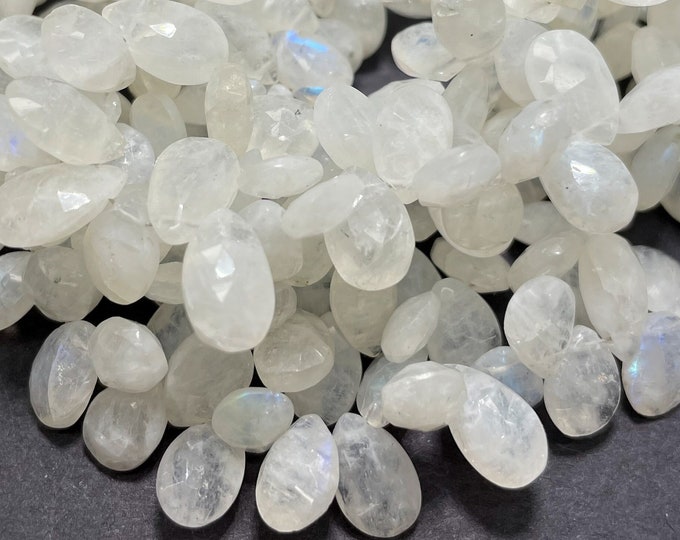 Natural Moonstone Beads, Faceted Teardrop Flat Rainbow AA Moonstone Loose Gemstone Beads Half Strand - PGS01