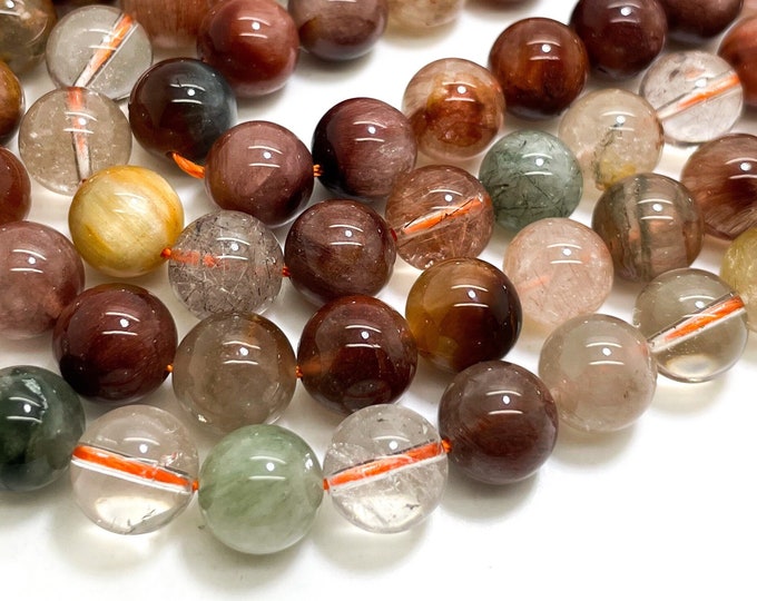 Natural Red Rutilated Quartz Beads, High Quality Grade AAA Red Rutile Quartz Smooth Polished Round Sphere 6mm 8mm 10mm Gemstone - RN136