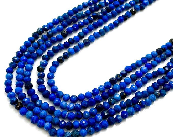 Lapis Lazuli Beads, Natural Blue Lapis Faceted Round 2mm Tiny Gemstone Beads Rock Stone - RNF124