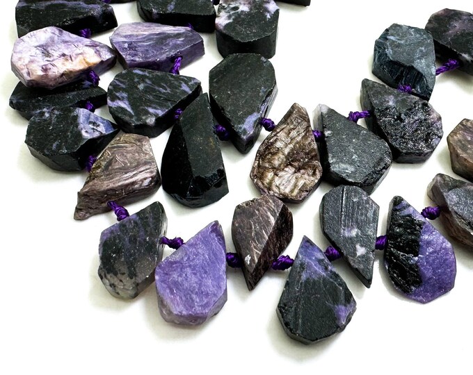 Natural Dark Purple Charoite Teardrop Pear Rough Flat Gemstone Beads - PGS172
