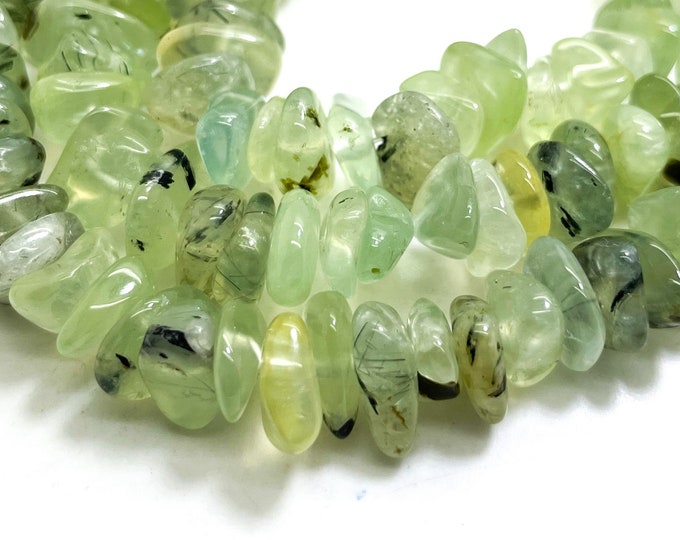 Natural Prehnite Beads, Green Prehnite Flat Chips Nugget Pebble Assorted Size Gemstone Beads - PG80