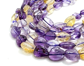 Natural Ametrine Gemstone Beads: Polished Purple Yellow Nuggets