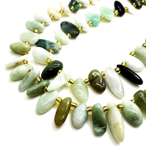 Natural Green Burma Jade Freeform Chip Irregular Slab Flat Shapes Stick Gemstone Beads - PGS214