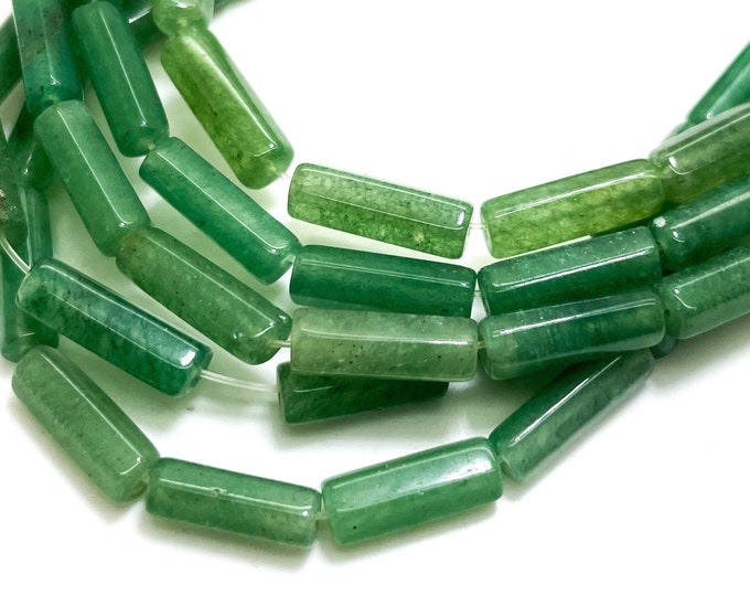 Natural Green Aventurine Polished Cylinder Tube 4mm x 12mm ~ 4mm x 13mm Gemstone Beads - PGS52